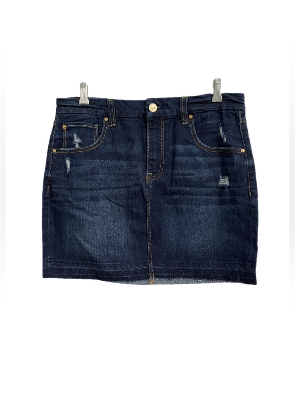Dark Indigo Denim Mini Skirt with Subtle Distressing